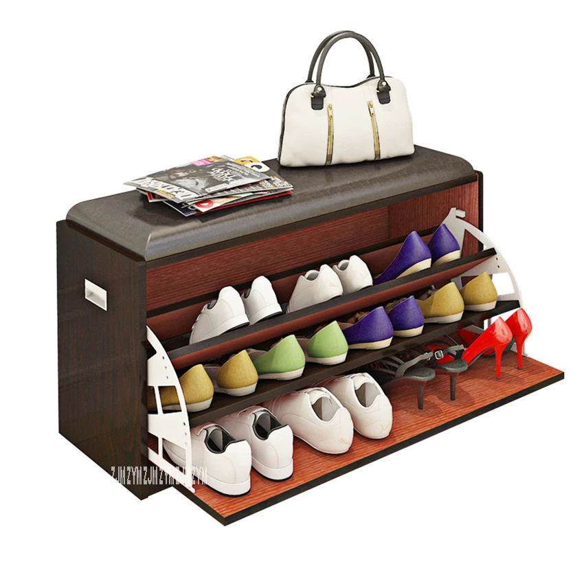 МАЗ80 Шкаф для хранения обуви с деревянным ковшом для сбрасывания, без необходимости установки, многофункциональная стойка для обуви с табуретом для примерки.