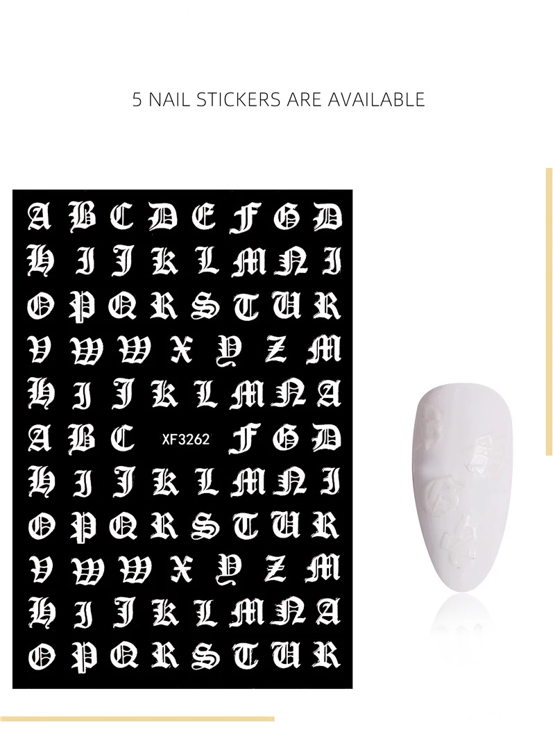 1 Pcs 3D Nail Sticker Black/Gold/Rose gold/Sliver/White Abstract English Word Art Adhesive Decals Wrap Manicure 2019 | Красота и