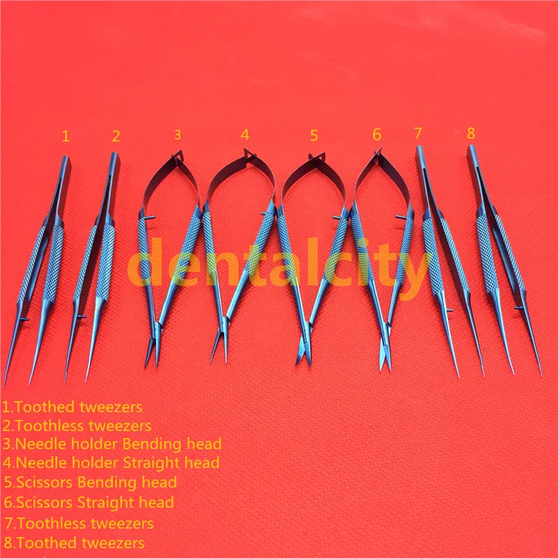 12.5cm Titanium Ophthalmic Microsurgical Surgical Instruments Dental Instruments Scissors+Needle Holders +Tweezers Surgical tool