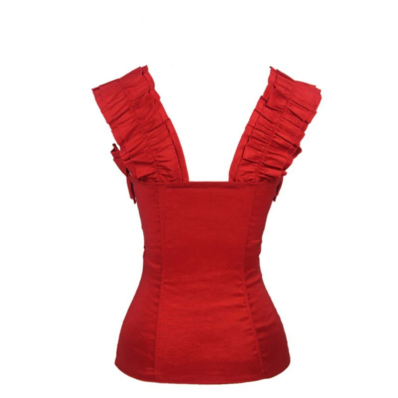

Burvogue fashion women push up summer tank tops red satin corset top zipper bustiers with straps prom top overbust corset S-2XL