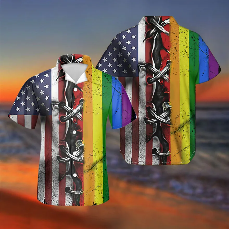 

Fashion Mens Hawaiian Shirt Male Casual Pride Printed Beach Aloha Shirts Short Sleeve Plus Size 5XL Camisa Hawaiana Hombre 2021