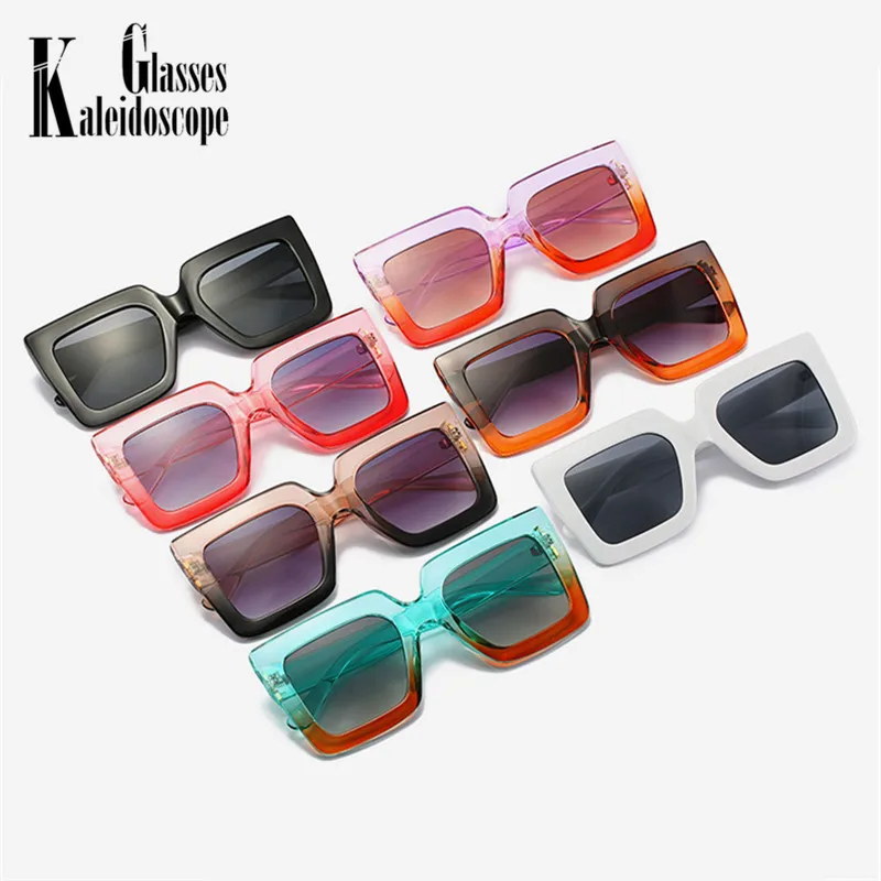 Новинка 2020 Квадратные Солнцезащитные очки Двухцветные прозрачные