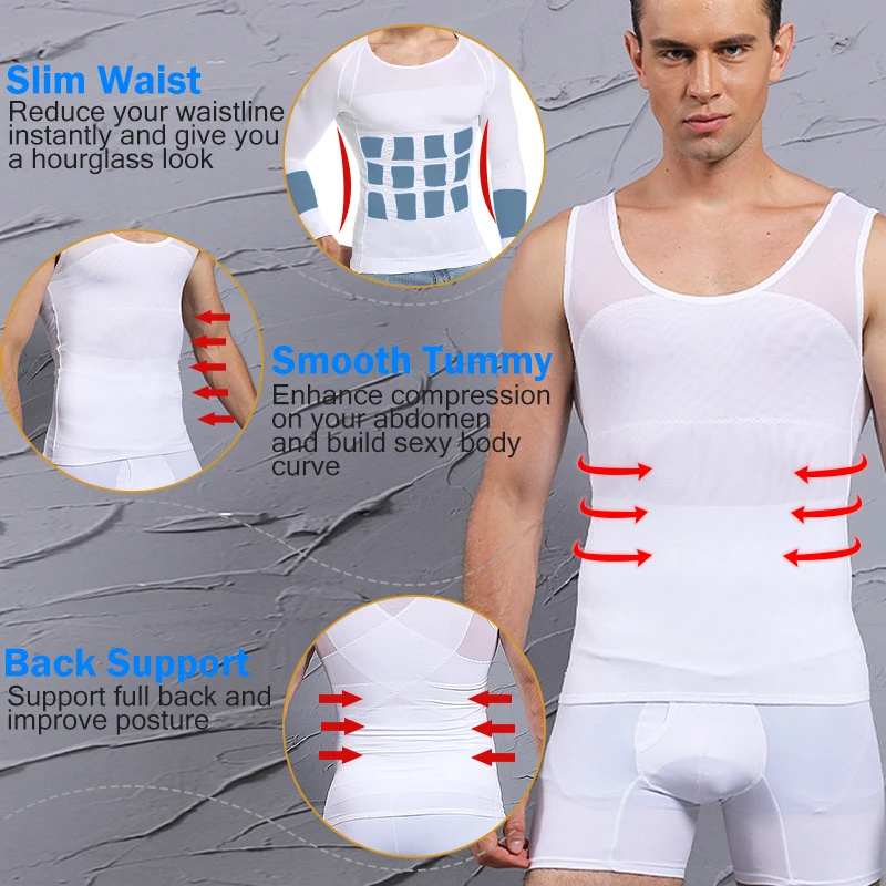Men Power Net Body Shaper Slimming Vest Chest Waist Trainer Compression Shirt Tight Undershirt to Hide Tank Top