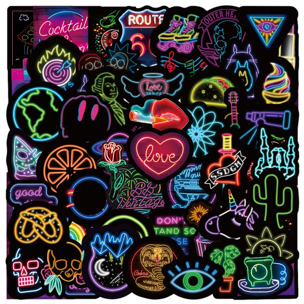 

50 шт. неоновых светосветильник наклеек, подарки, игрушки для детей, милые аниме животные, наклейки для ноутбука, телефона, чемодана, гитары, х...