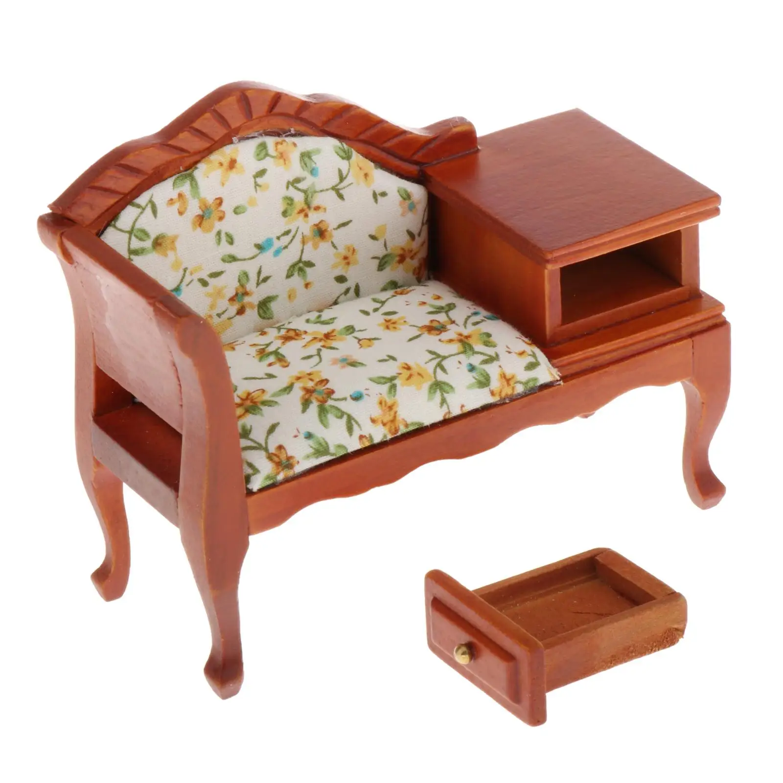 

Miniature Dollhouse Victorian Sofa Arm Chair Lounge with Drawer - Dolls House