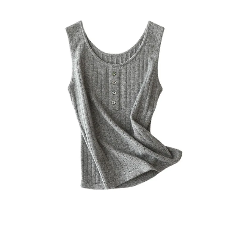 

SHUCHAN Sweater Vest Regular 100% Cashmere Sleeveless Casual Button Solid Single Breasted Summer STANDARD
