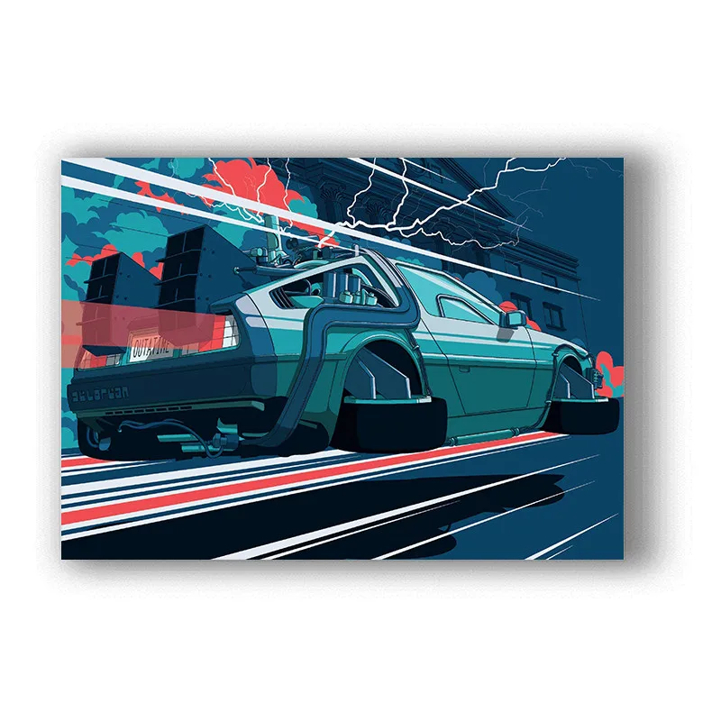 Крутой автомобиль Назад в будущее бумажные плакаты с белым покрытием и принты