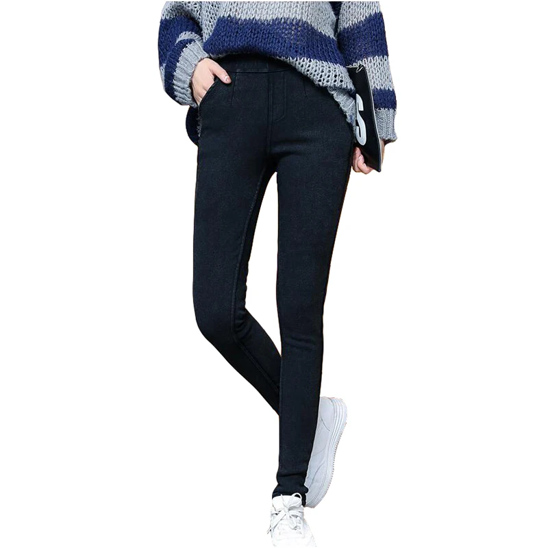 

New Winter Leggings Women Add Velvet Thick Warm High Elasticity Imitation Denim Trousers Female 6XL Pencil Pants Jeans 3175