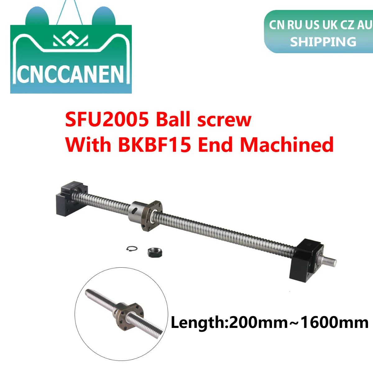 

SFU2005 шарикового винта 200 300 400 500 600 800 1000 мм 1150 1500 мм RM2005 шариковый винт с одного шариковая гайка + 1 комплект BK15BF15 Набор для ЧПУ Запчасти