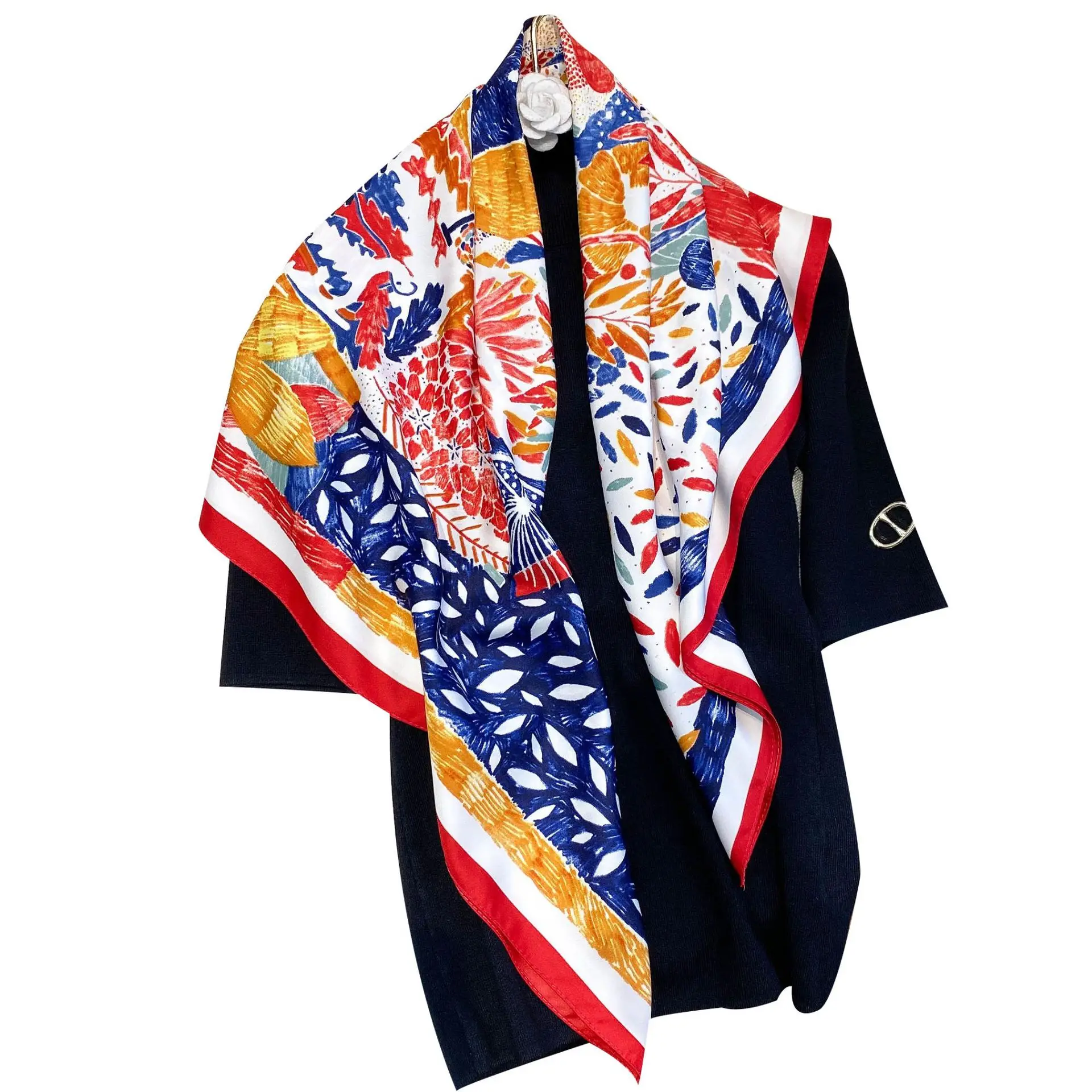 

2021 Square Silk Scarf for Women Kerchief Female Head Scarves Shwal Wrap Bandana Spring Summer 90*90cm Muffle Big Hijab Foulard