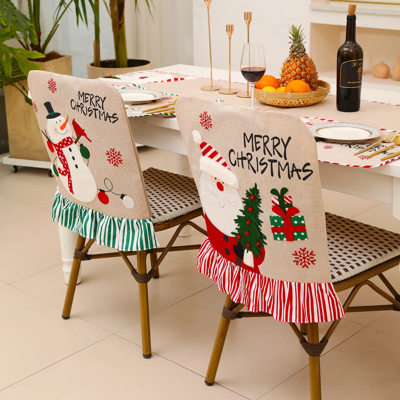 

2021 Happy New Year Embroidery Chair Cover Christmas Snowman Santa Claus Noel Merry Christmas Decor For Home Naviidad Supplies