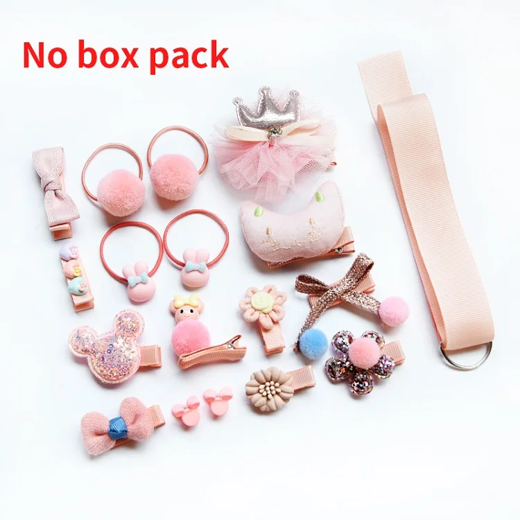 D-No Box 18 шт./кор. дети милые женские аксессуары для волос комплект ткани для младенцев с цветочным узором и бантом, заколки Заколки для волос подарок для девочек детские Головные уборы - Color: D-No Box