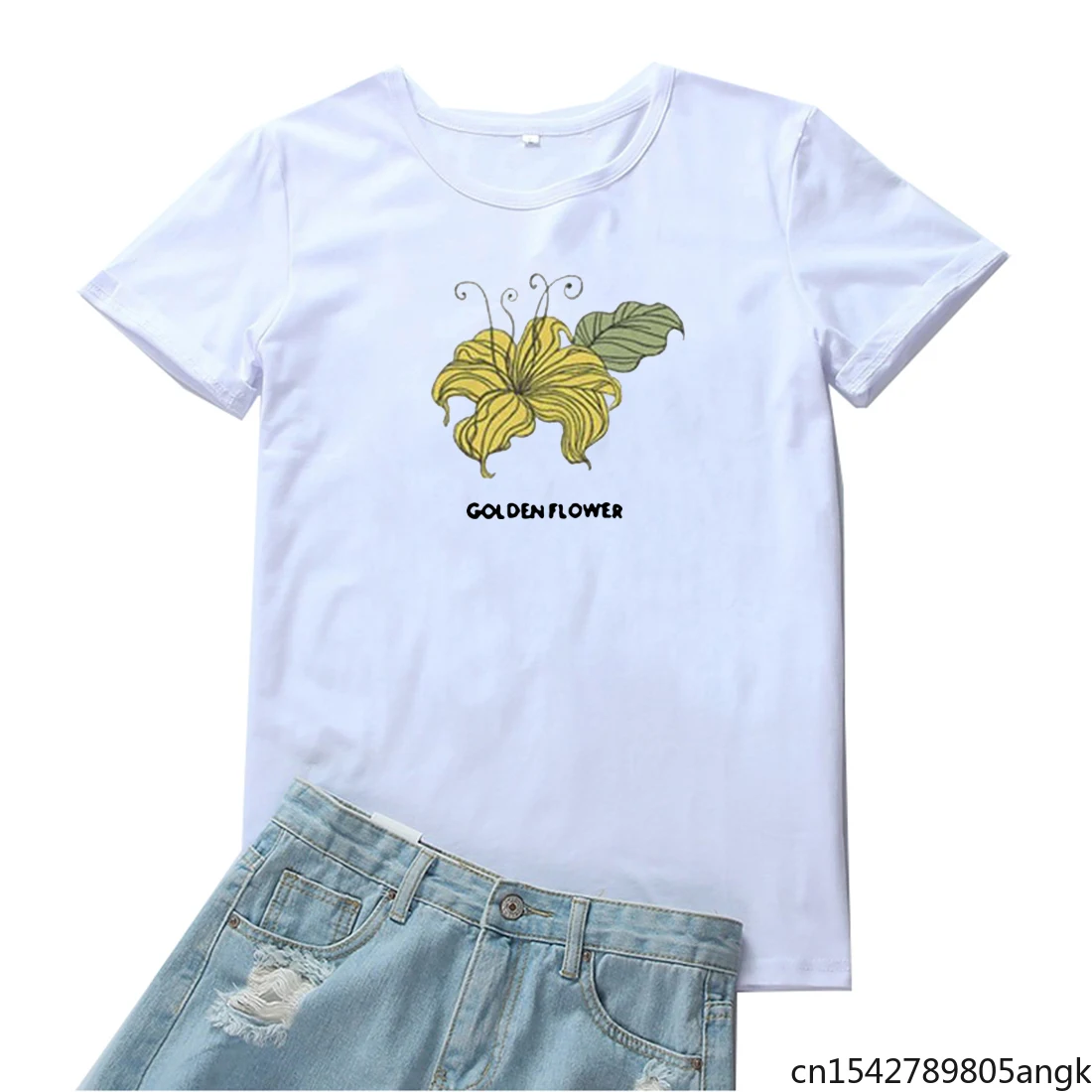 

Golden Flower Beautiful Printing Pattern Women T-shirts Casual Fashion Aesthetic Streetwear Tops
