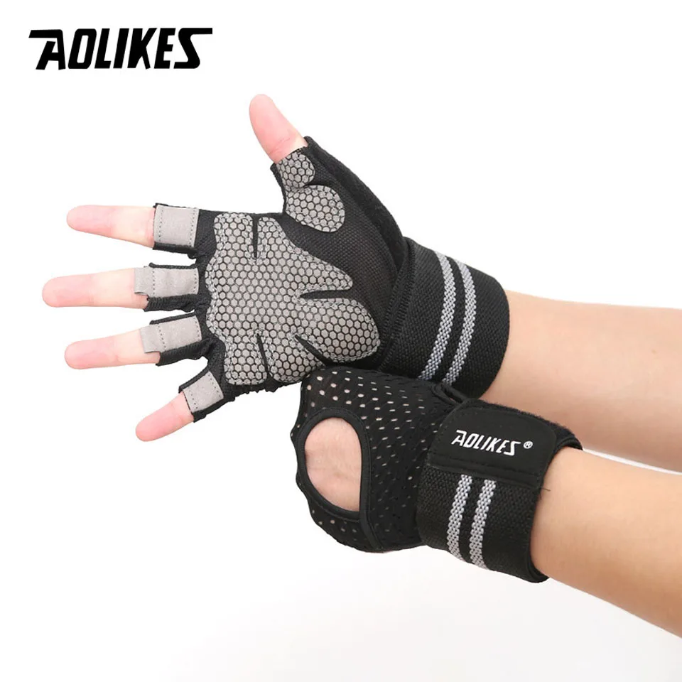 

AOLIKES Men Women Weightlifting Gloves Gym Half Finger Sports Fitness Gloves Anti-slip Resistance Exercise Training Wrist Gloves