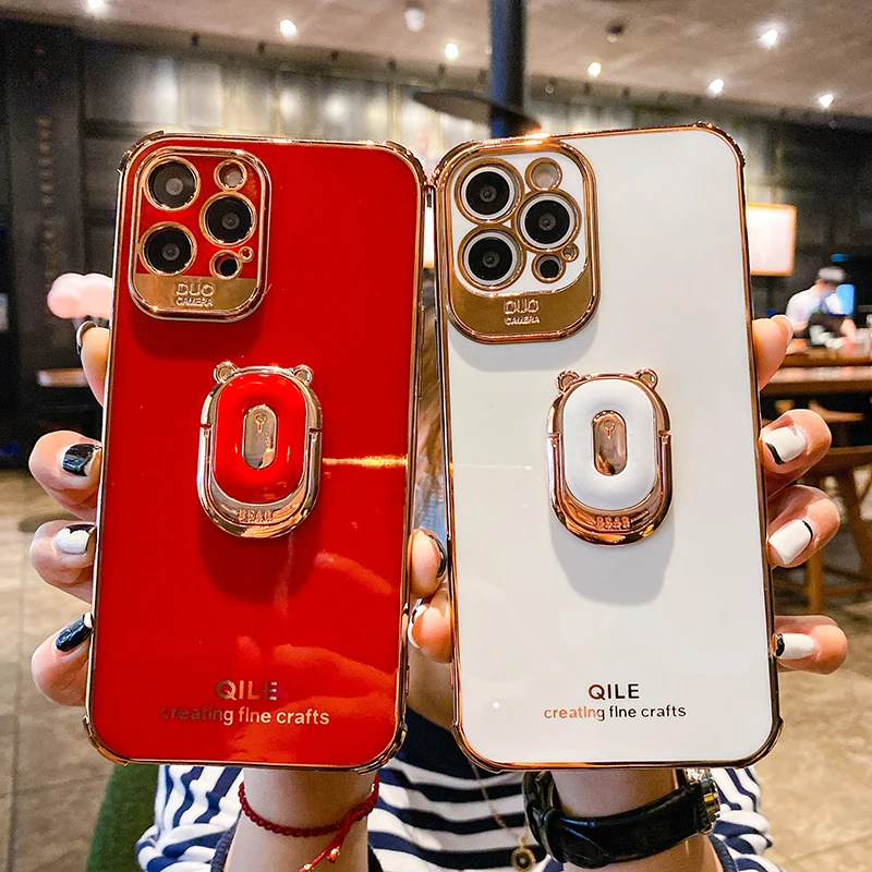 

Luxury Plating Silicone Ring Phone Case For iPhone 14 13 12 11 Pro XS Max SE XR X 8 7 Plus Ultra-thin Shockproof Stand Cover