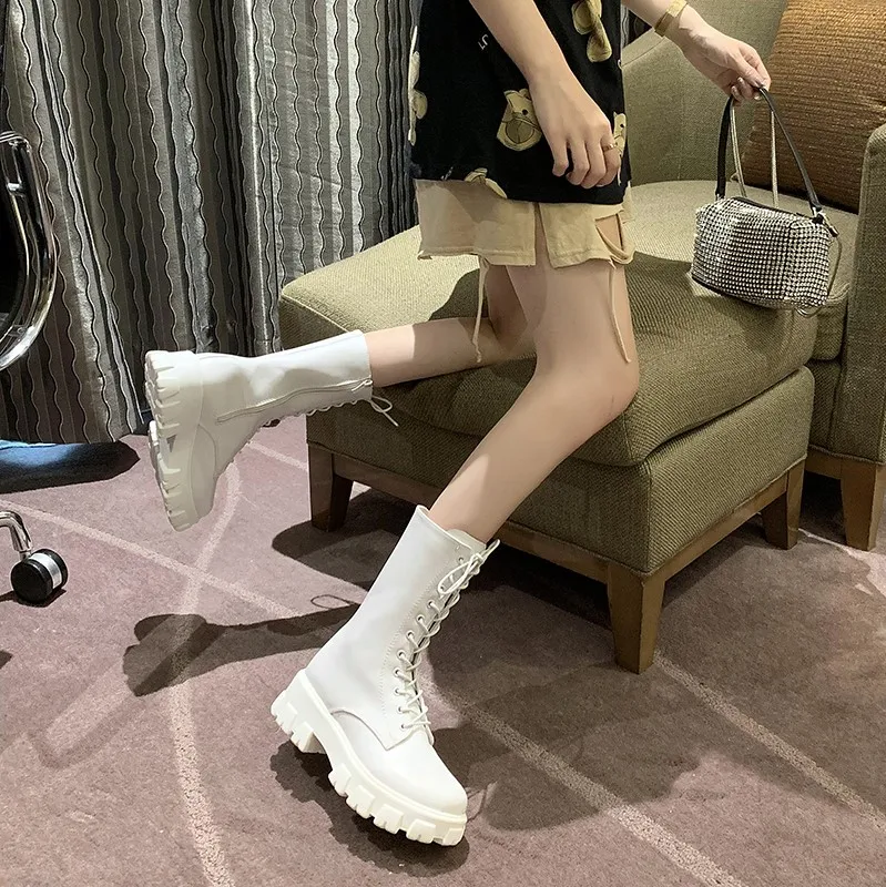 

Spring and autumn 2020 new strap Martin boots women's fashion wild personality thick bottom middle tube heel women boots X161