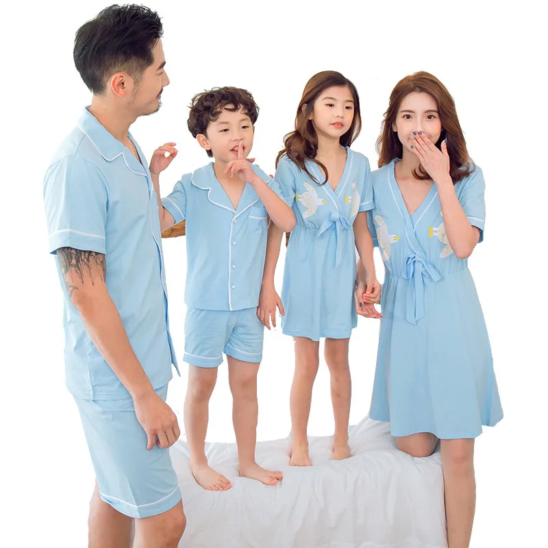 Семейные одинаковые пижамы летняя одежда для сна мамы и дочки хлопковые платья