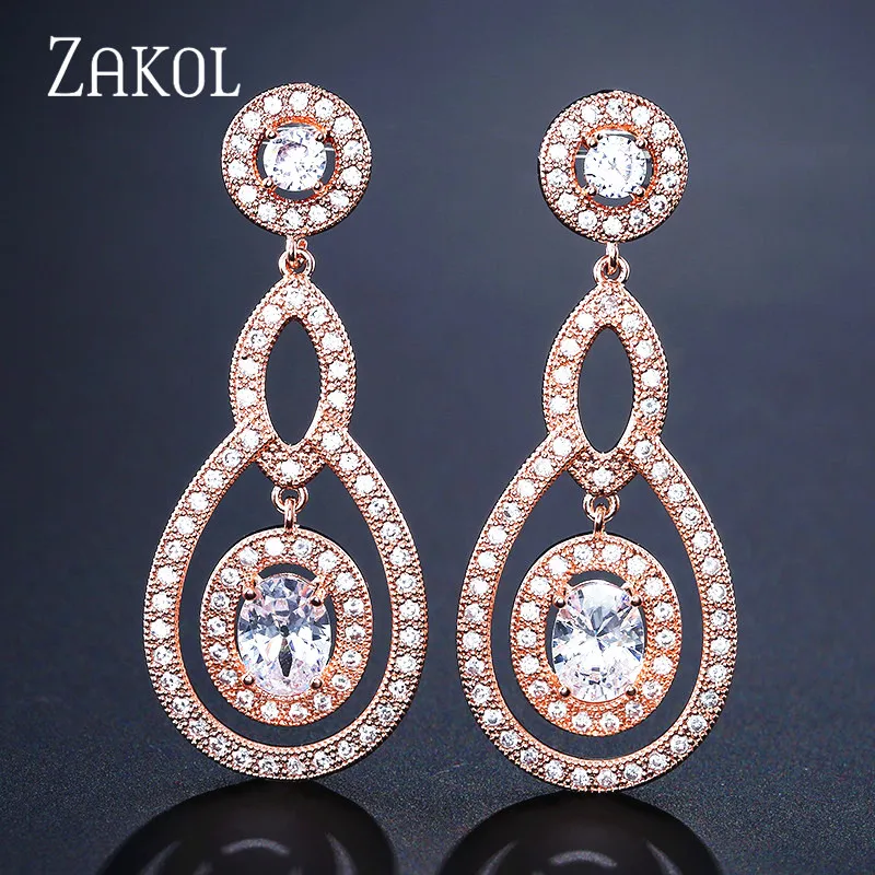 ZAKOL Trendy Water Drop Shape Cubic Zircon Micro Pave Stone Earrings For Bridal Wedding Jewelry Women Bijoute FSEP2163 | Украшения и