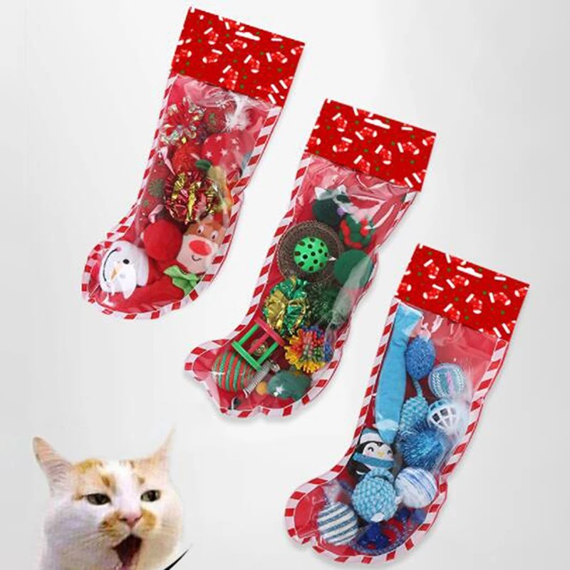 Pet Cat Toy Christmas Combination Set Mini Funny Playing Toys For Cats Colorful Plush PE Sock Packing | Дом и сад