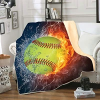 softball red flame flannel fleece throw blanket 3d printed warm fluffy cozy soft tv bed couch sport fans boys teens gift blanket