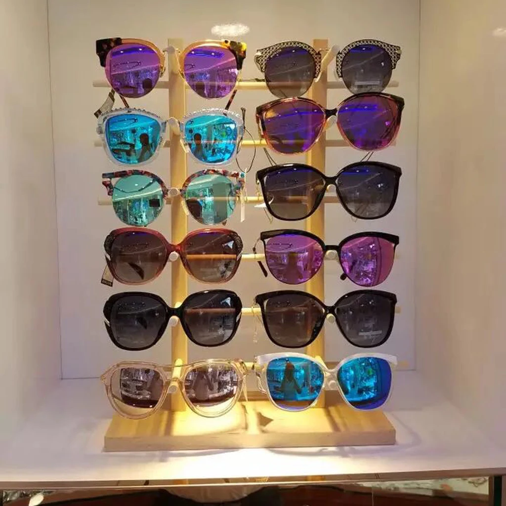 

Wood Sunglass Glass Rack Frame Display Counter Stand Holder Organizer 2-Row 3/4/5/6-Layer