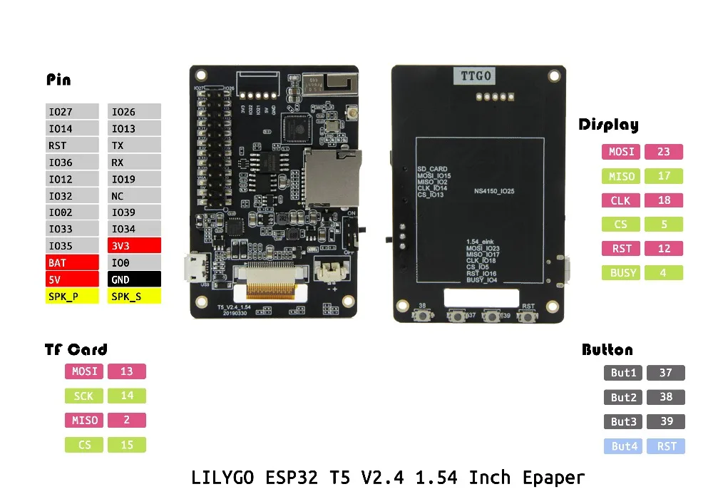 Динамик TTGO T5 V2.4 Wi Fi и Bluetooth базовый с поддержкой Esp32 1 54/2 13/2 9 электронная бумага