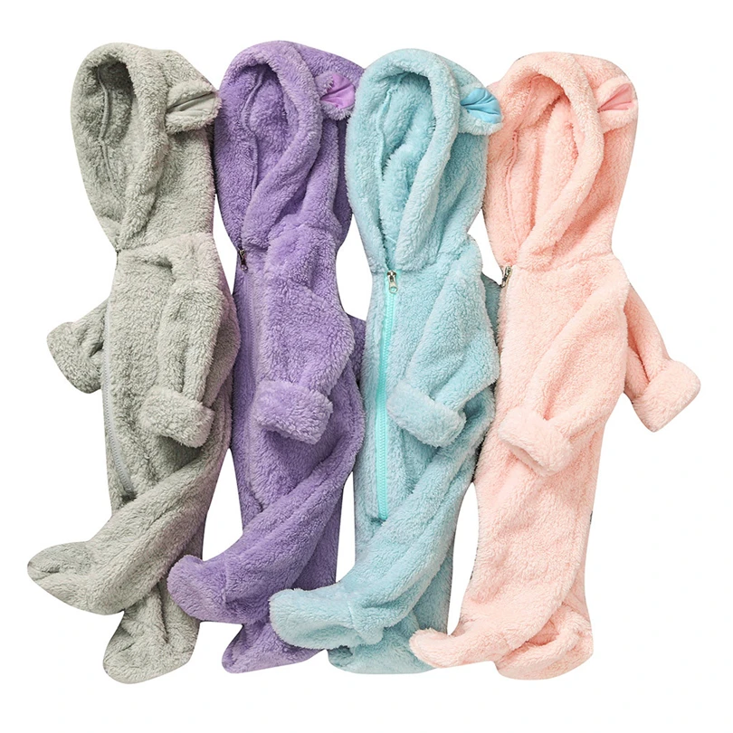 Детский флисовый комбинезон на молнии с капюшоном и ушками зиму для мальчиков