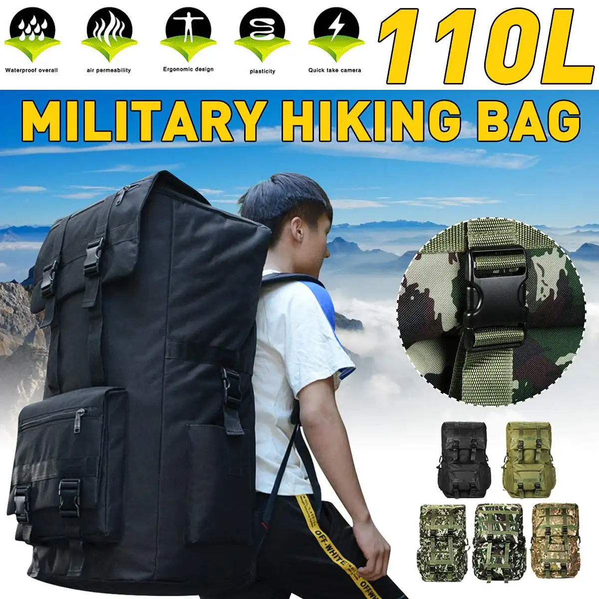 

110L Climbing Bag Military Rucksack Waterproof Tactical Backpack Sport Camping Hiking Mountaineering Bag Outdoor for Women Men