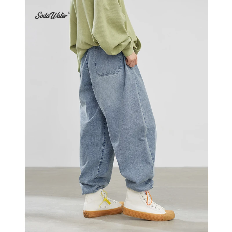 Мужские джинсовые брюки SODAWATER синие свободные прямые однотонные джинсы в