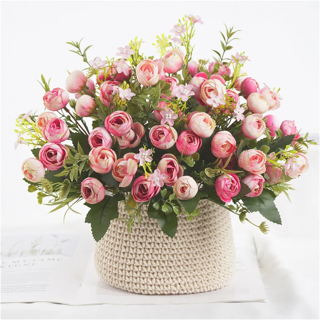 1 букет 13 головок искусственные цветы роза чай бутон цветок Шелковый