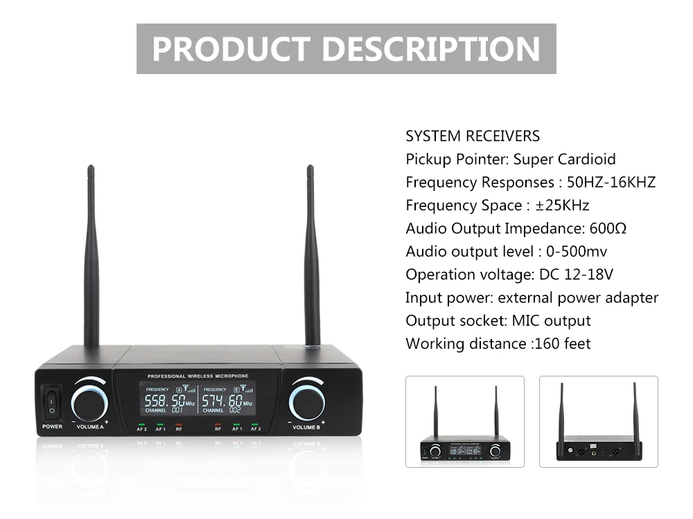 SP U1002 UHF профессиональный двойной беспроводной микрофон Система 2 канала 2 ручной караоке микрофон комплект для свадьбы, вечеринки