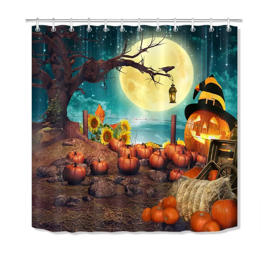 Занавеска для душа в виде тыквы на Хэллоуин ночник луна мертвое дерево ужас
