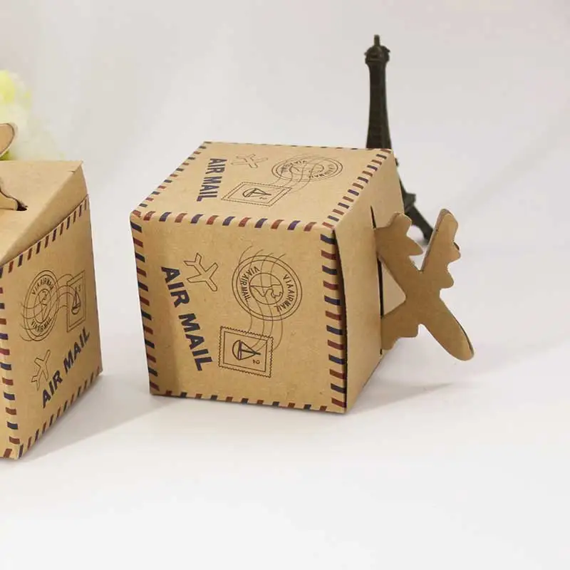 Конверт в виде самолета стиле ретро из крафт бумаги 10 шт.|Подарочные сумки и