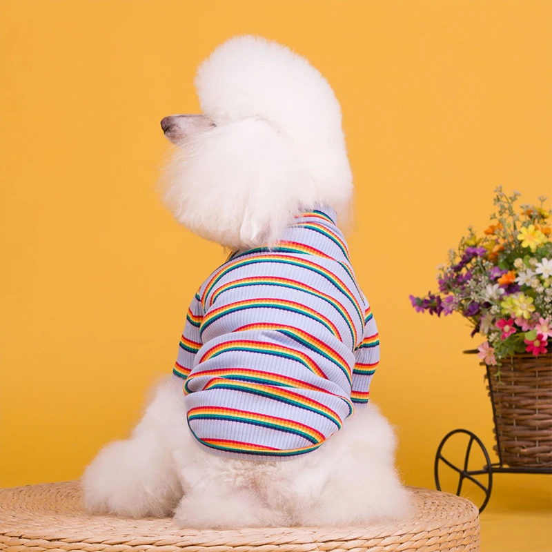 Осенне-зимняя футболка для собак одежда костюм в полоску рубашка щенков жилет