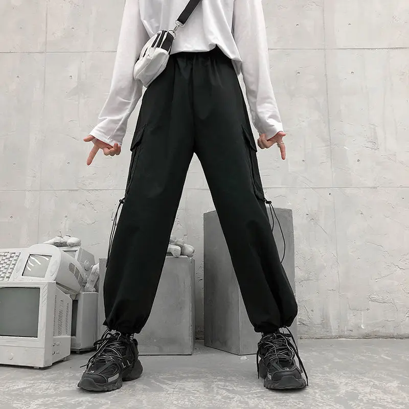 

Hot Big Pockets Cargo Pants Women High Waist Loose Streetwear Pants Baggy Tactical Trouser Hip Hop High Quality Free Shipping