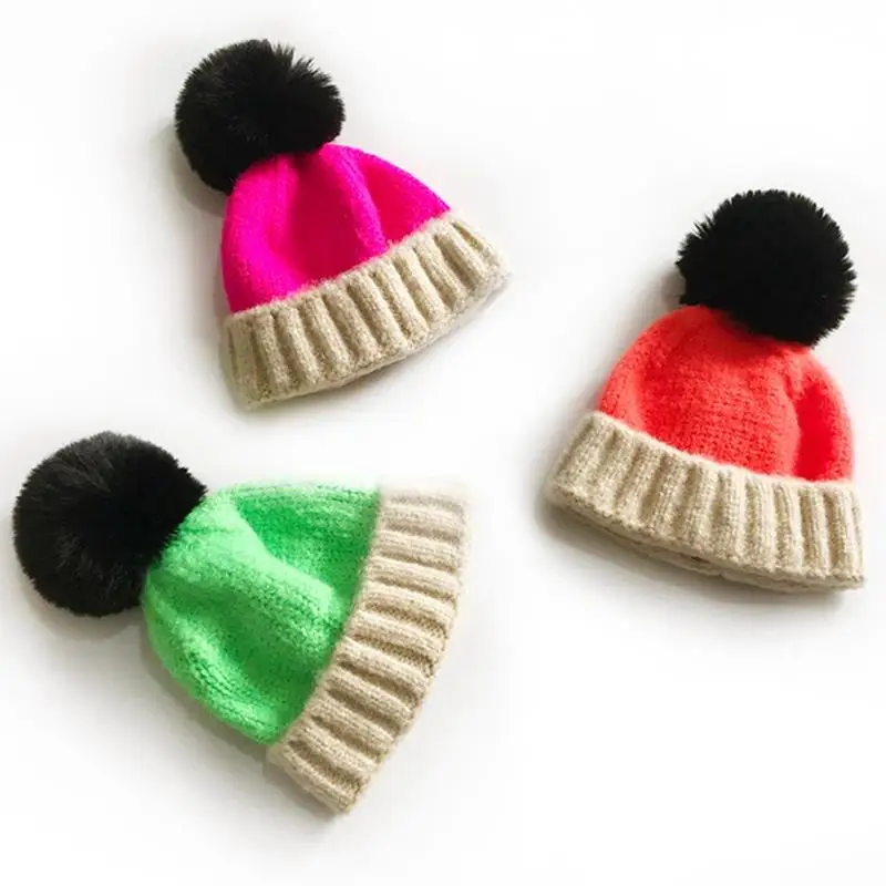 

1PCS Multicolor Baby Beanie Hat Fashion Creative Cute Pom Pom Knit Cap Soft Warm Hat Autumn Winter Knit Elastic Hat