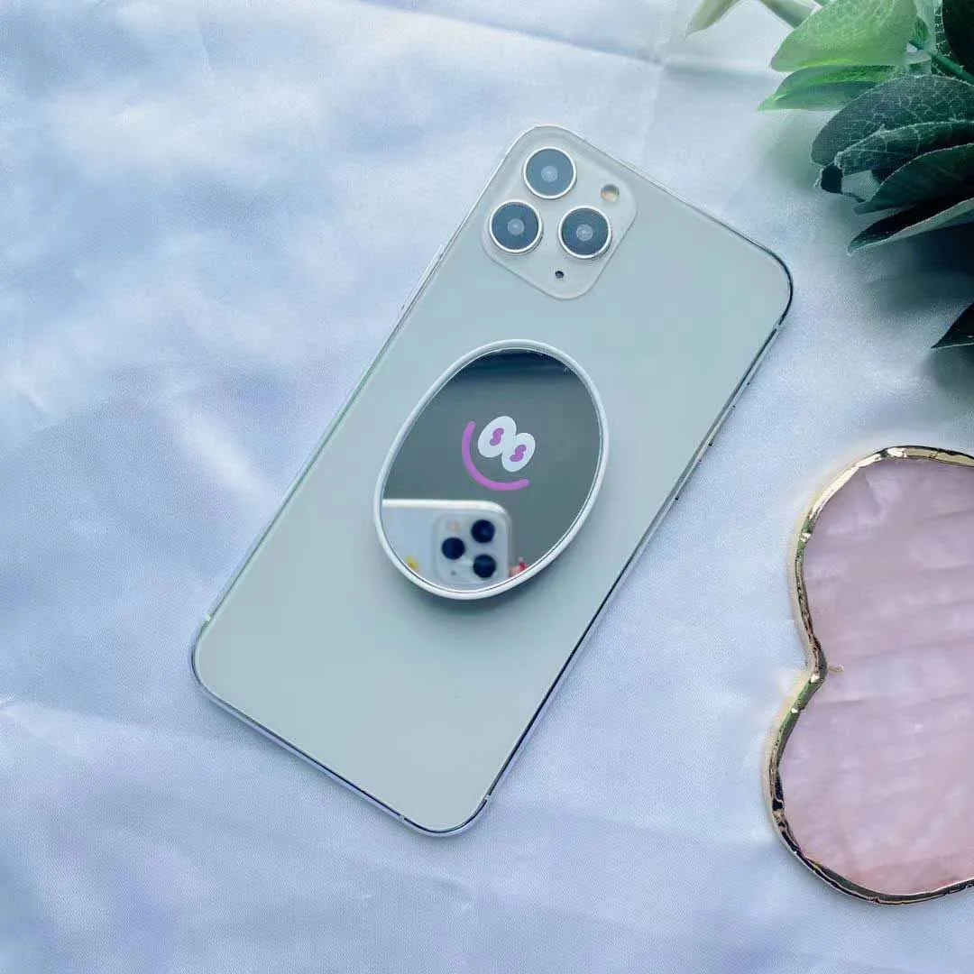 

Cute Smile Face Egg Shape Makeup Mirror Folding Airbag Lazy Cellphone Grip Stand Mobile Accessories Holder