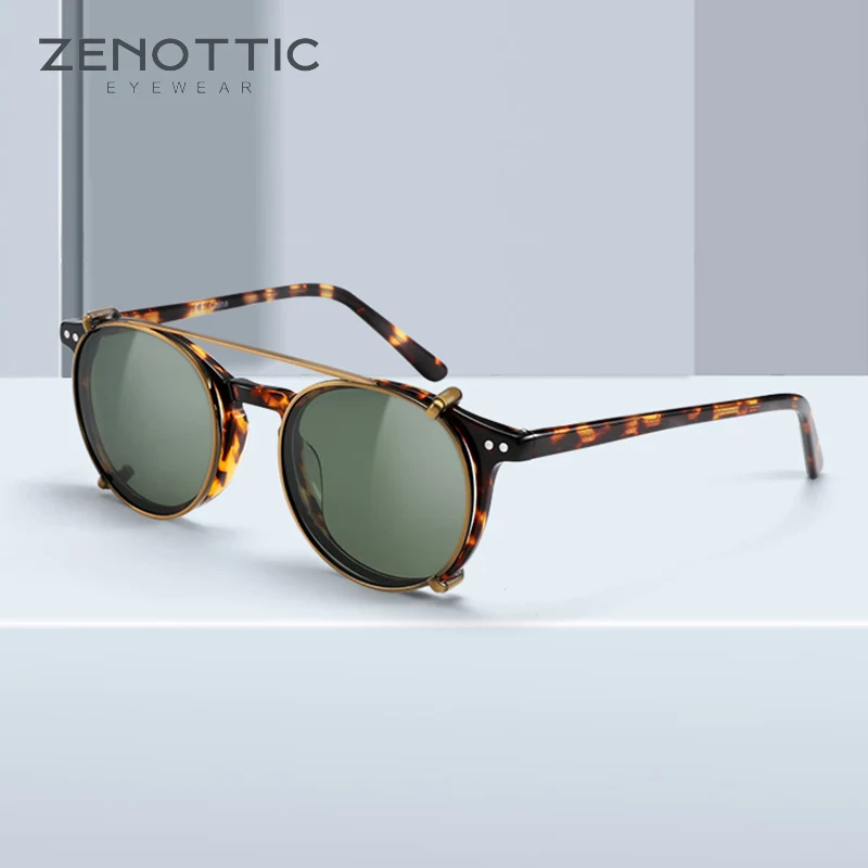 

ZENOTTIC Magnet Clip On Prescription Sunglasses Men Acetate Polarized UV400 Progressive Eyeglasses Optical Myopia Sun Glasses