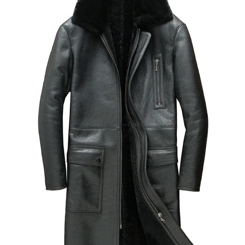 

winter coat, Men's sheep long leather coat, leather coat, leather coat