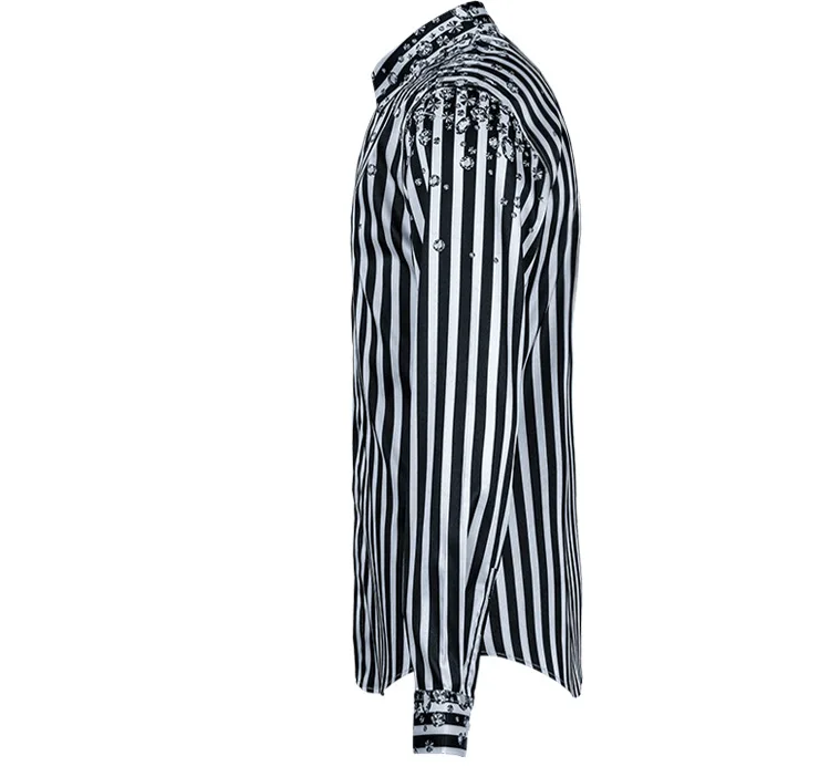 Роскошная мужская рубашка в полоску со стразами 2020 брендовая приталенная