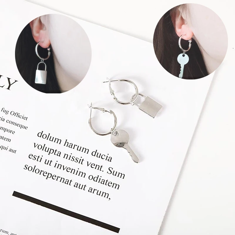 

New Fashion Key Lock Asymmetric Dangle Earrings For Women Girls Personalized Hip Hop Women Jewelry Gifts High Quality