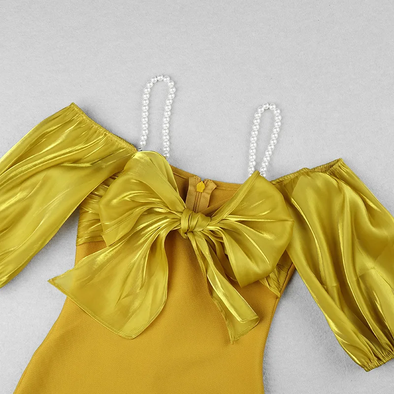 

Sexy Women Dress Bandage Bow Beading Party Club Celebrity New Arrival V Neck Ladies Bodycon Dresses Elegant Vestidos
