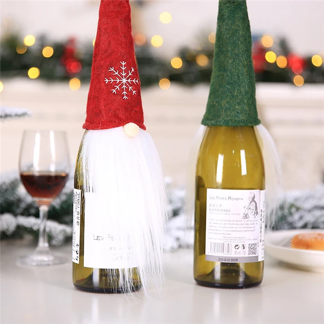 10pcs Nordic Champagne Wine Bottle Christmas Cover Santa Claus Party Ornament Decor Table Xmas Christmas Decoration Bar supplies enlarge