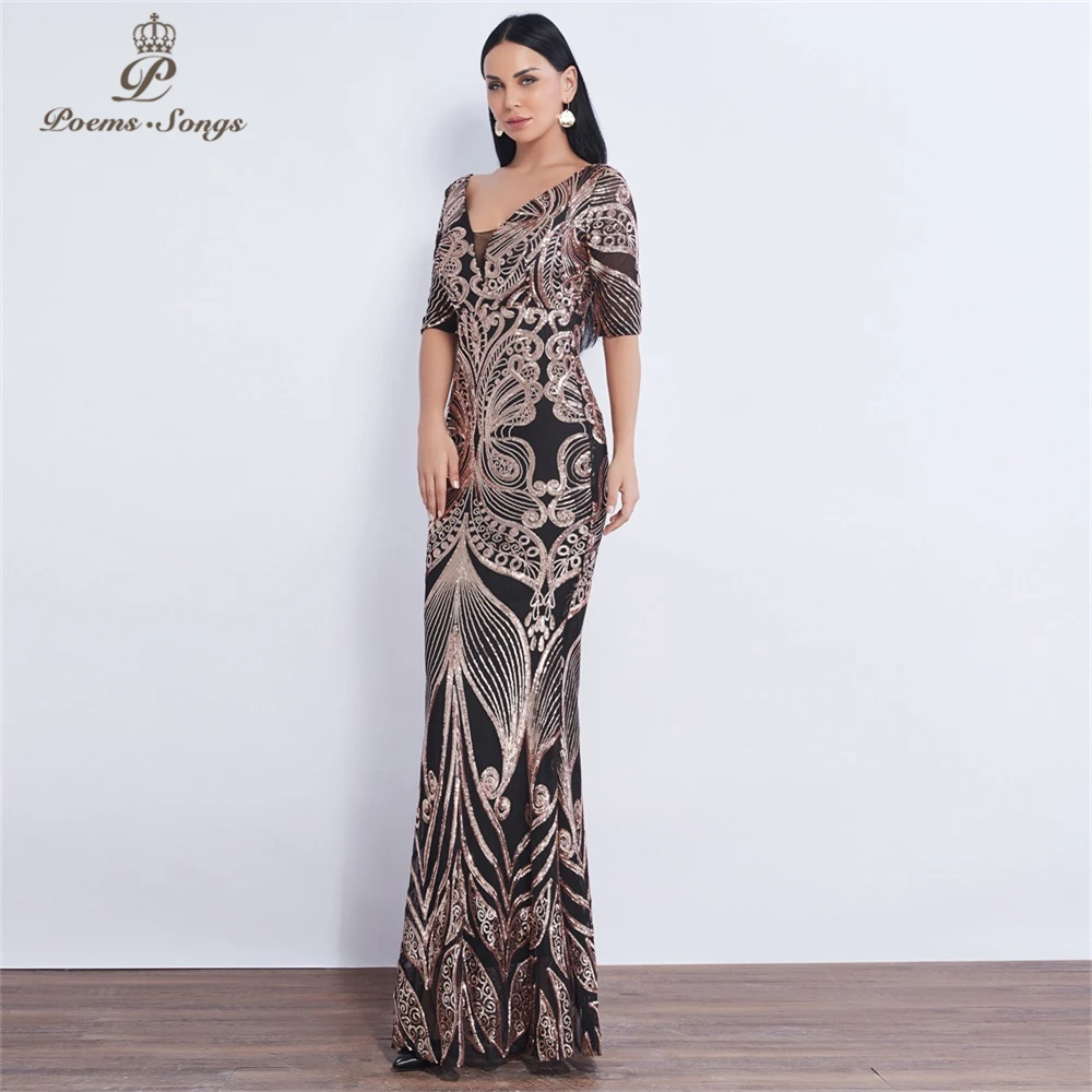 Half sleeve Butterfly style Sequin Evening dress vestido de festa formal mermaid vestido de noche robe de soiree prom dress