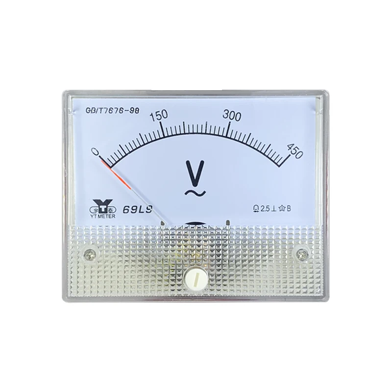 

69l9-v AC voltmeter 5V 10V 15V 20V 30V 250V 300V 450V 500V 600V pointer meter 64 * 80mm testing single phase three phase motor