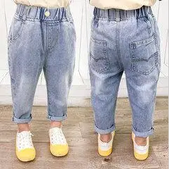 

Джинсы для мальчиков и девочек, повседневные штаны из денима со средней талией, однотонные, на возраст 2-6 лет