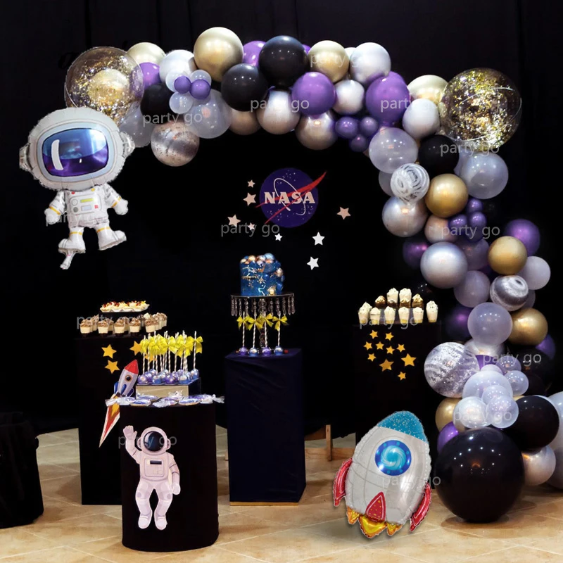 Guirnalda de globos con tem&aacute;tica espacial para ni&ntilde;os, decoraci&oacute;n para fiesta de cumplea&ntilde;os, Galaxia, espacio exterior, astronauta, cohete, Planeta, 98 Uds.-0