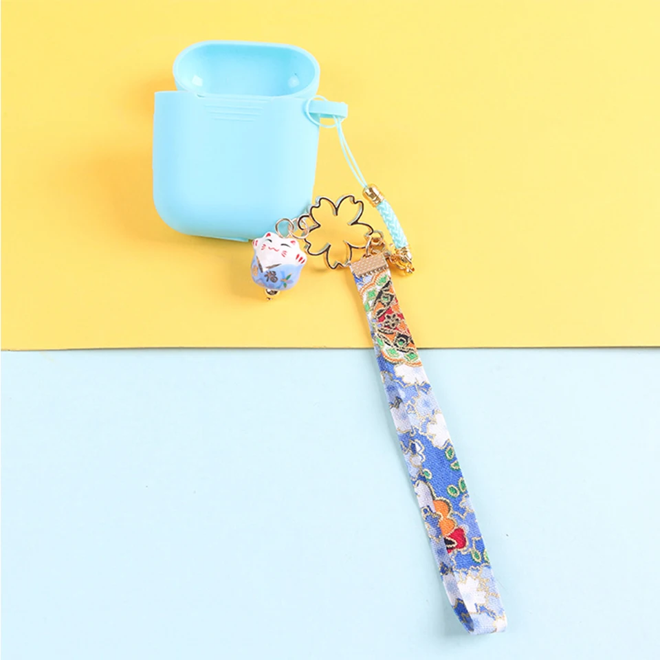 Милый японский брелок с кошкой на удачу вышивкой в виде вишни веревка для