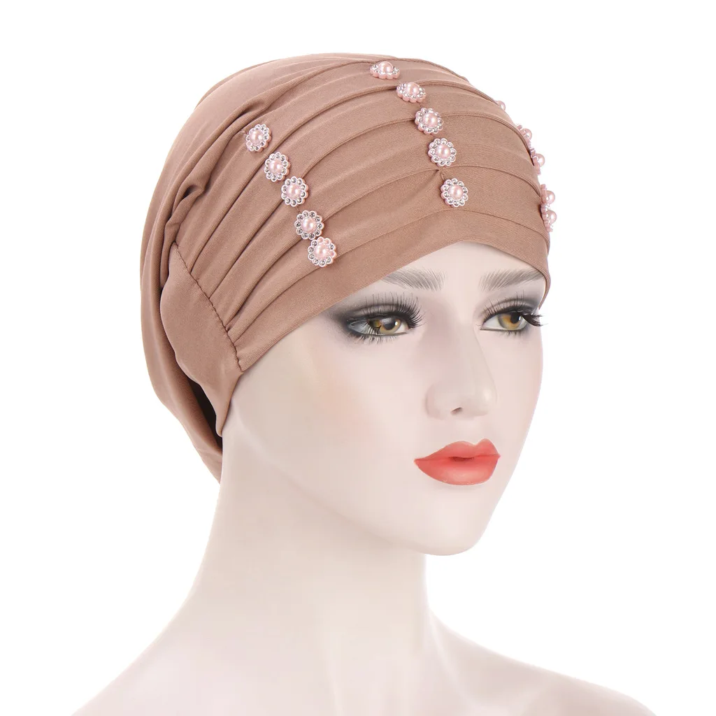 Helisopus – Turban en lin plissé avec boutons en cristal, couvre chef musulman résistant au Cancer, écharpe de tête, accessoires  (0)