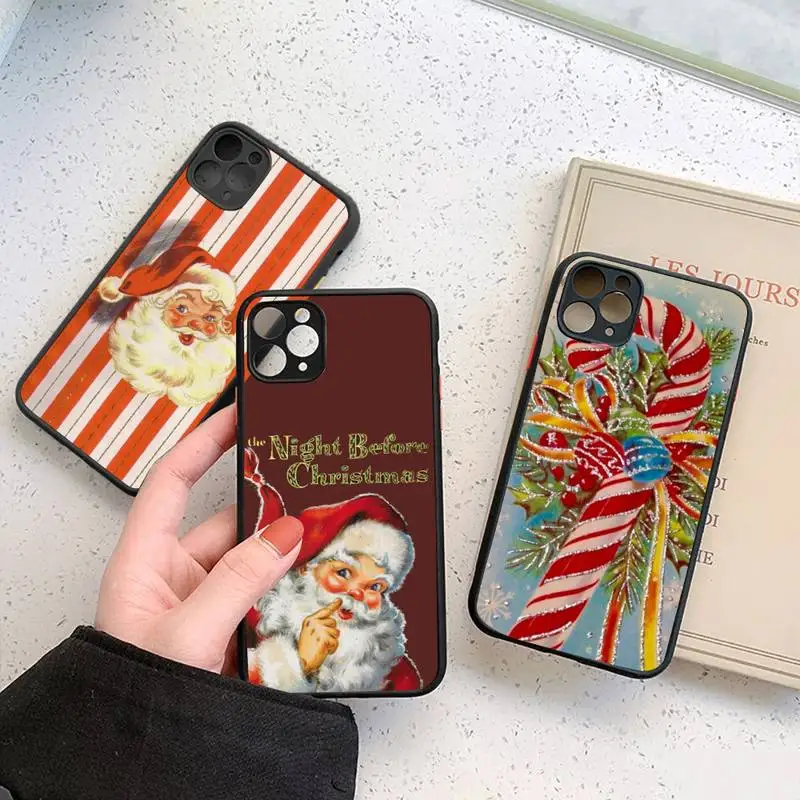 

Merry Christmas Vintage art santa claus Phone Case For iPhone 12 11 Mini Pro XR XS Max 7 8 Plus X Matte transparent cover